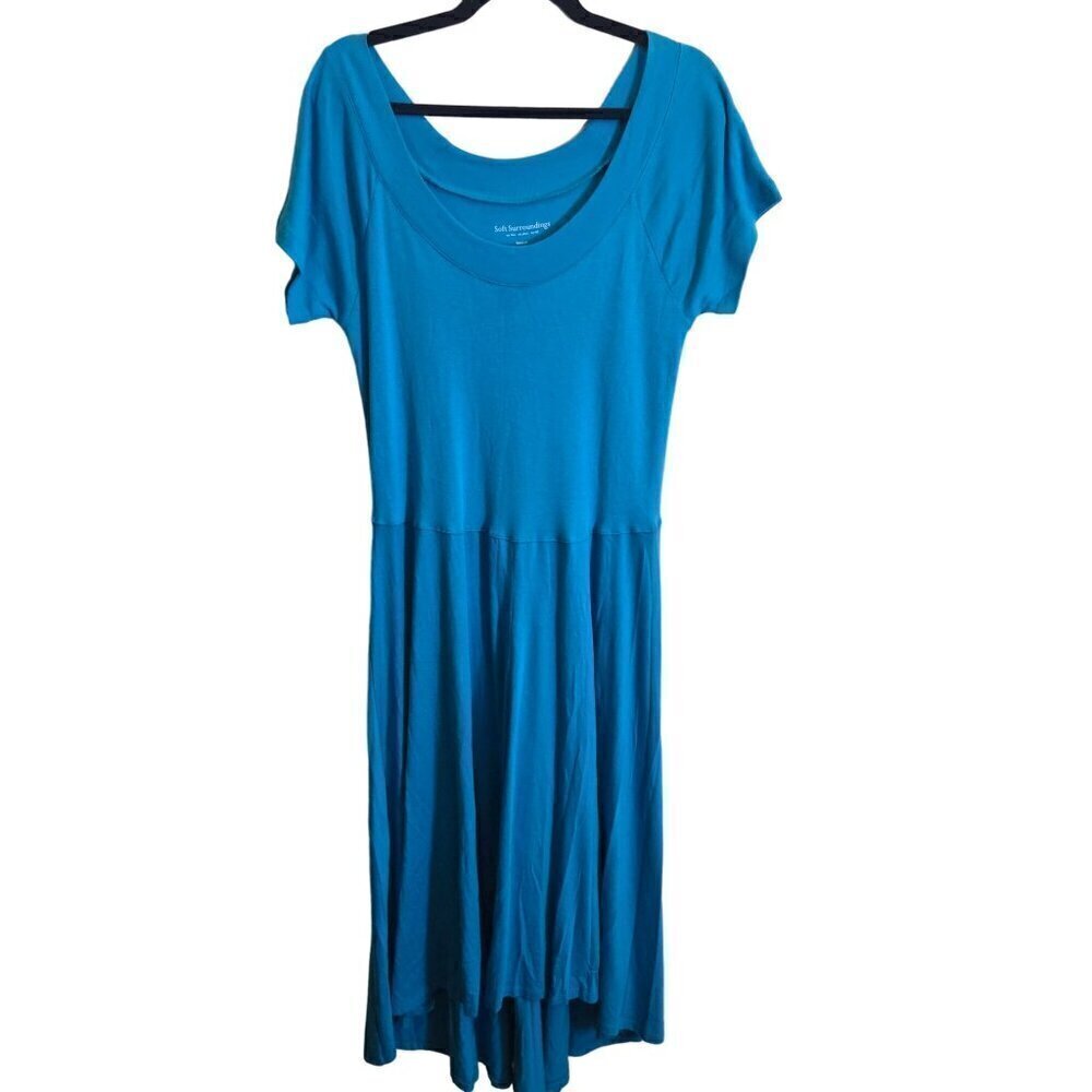 Soft Surroundings High Low Turquoise Jersey Knit Maxi Dress Size M